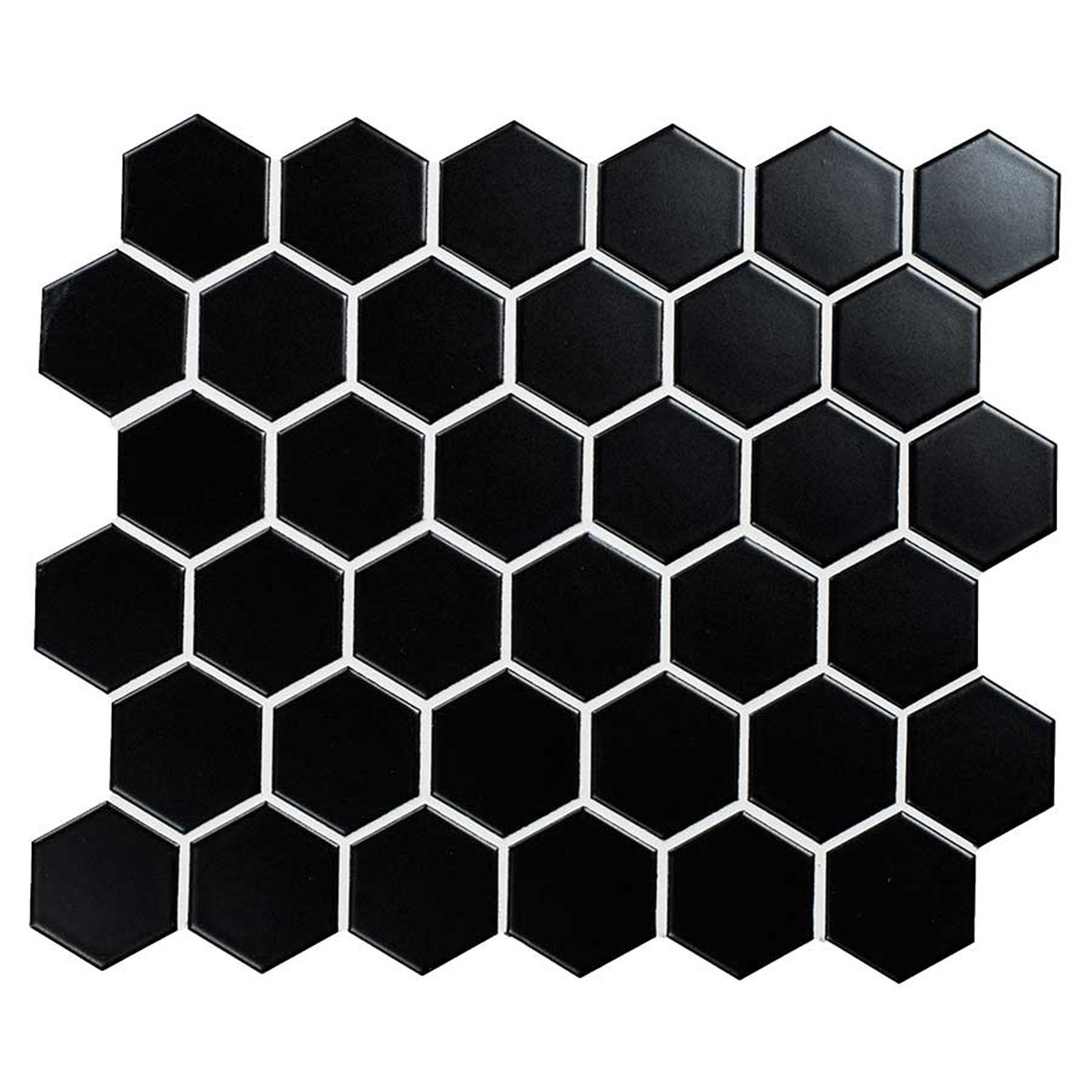 Porcelain Vintage Black Matt Big mozaiek hexagon 51x59 mm zwart mat